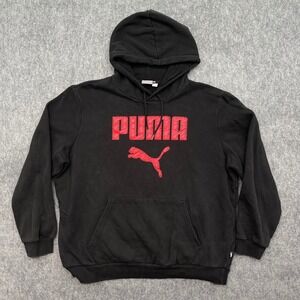 Puma Mens Hoodie Mens XL Black Red Embroidered Logo Pullover